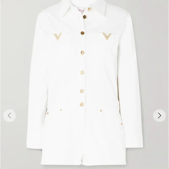 Valentino Garavani Embellished Denim Playsuit